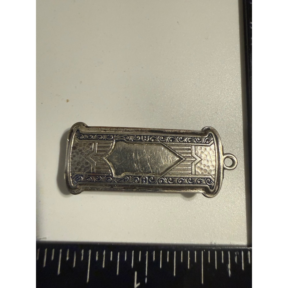 Vintage Art Deco Silver Plate Engraved Money Clip Tie Bar Hammered Shield Design
